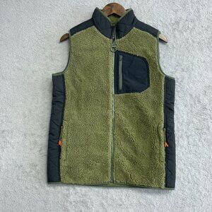 NEW Lands' End Men's S Smokey Olive Sherpa Fleece Vest Full Zip Mock Neck